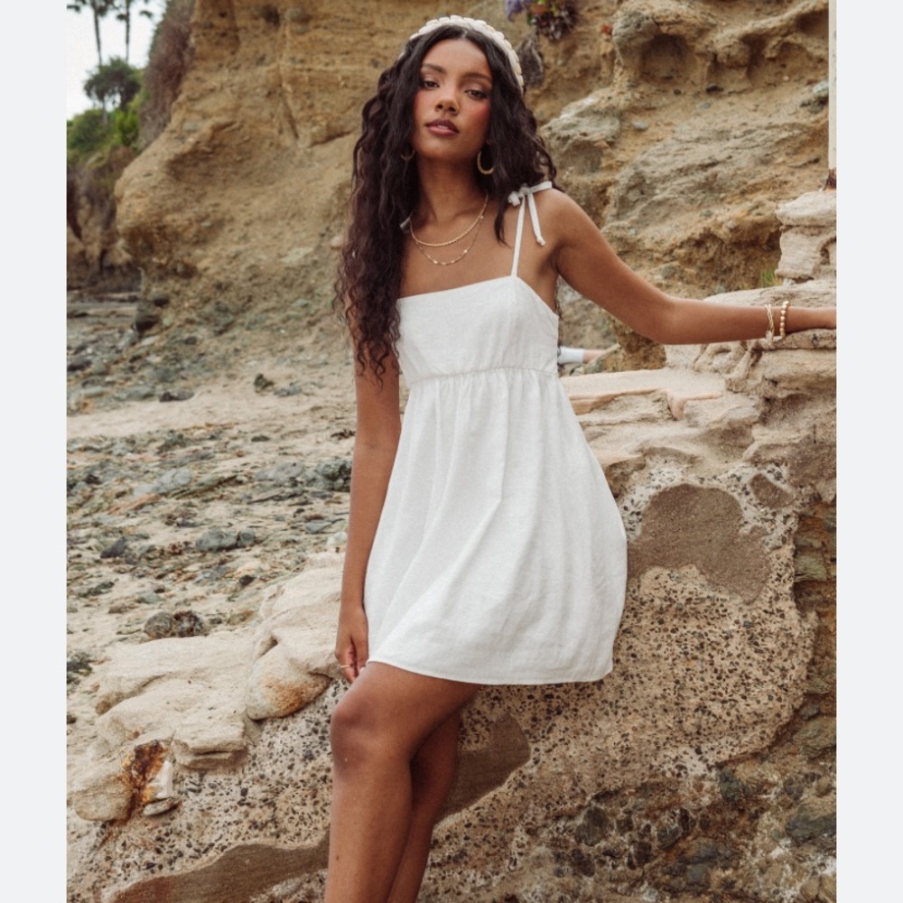Gretchen Mini Dress ~ White Linen